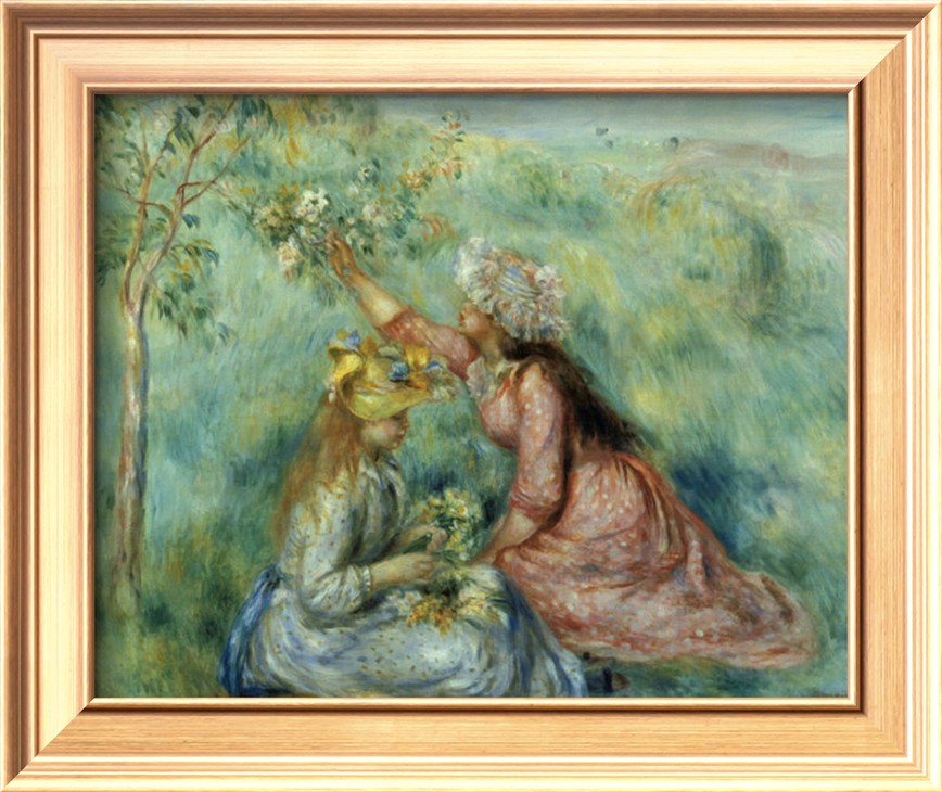 Girls Picking Flowers in a Meadow - Pierre Auguste Renoir Painting